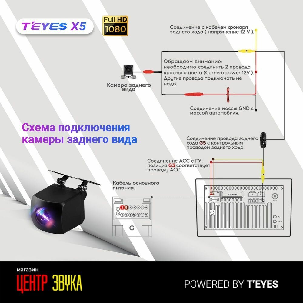 Изображение Камера заднего и переднего вида "Teyes AHD", CCD, 1080p, 120°