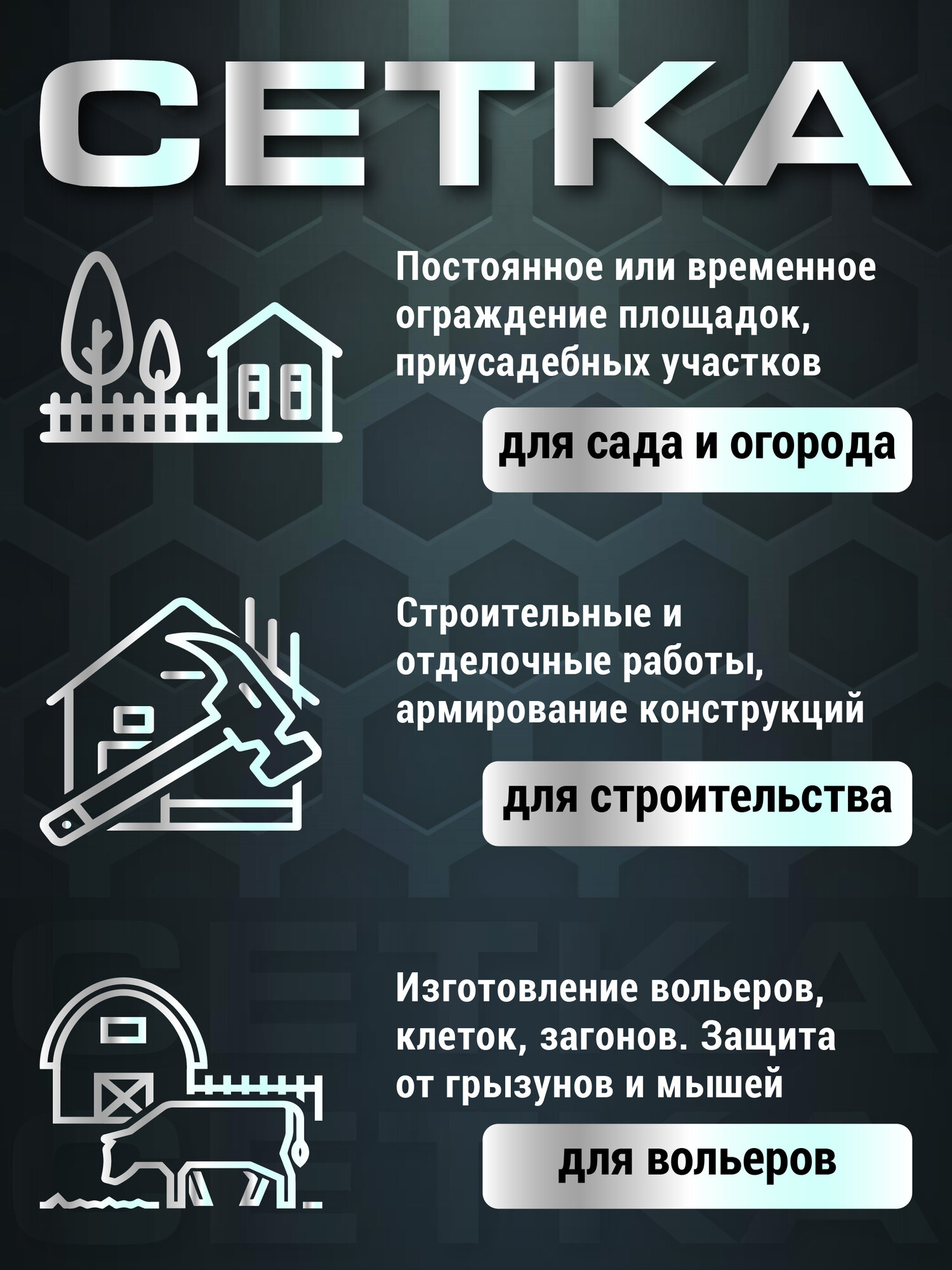 Сетка сварная оцинкованная 25х25х1,4мм строительная (ячейка 25х25мм, d-1,4мм, рулон 1х50м, высота 30см) PREMIUM — фото 1