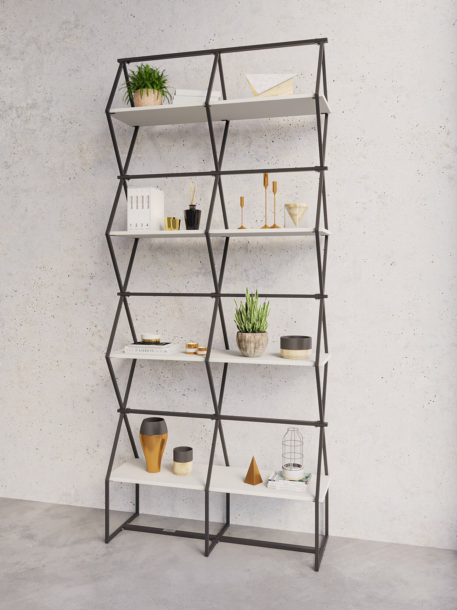 Стеллаж для дома KM LOFT Ромбо Ст в гостиную, для книг, перегородка черный/белый