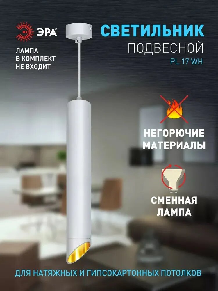 Светильник потолочный подвесной ЭРА PL17 WH, металл, GU10, белая