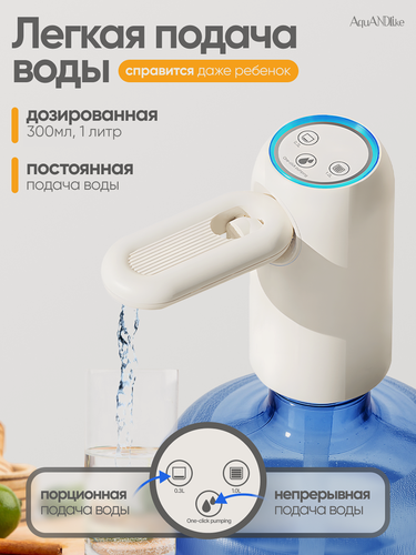 Изображение товара Помпа для воды на бутыль 19 литров электрическая со складным носиком белая