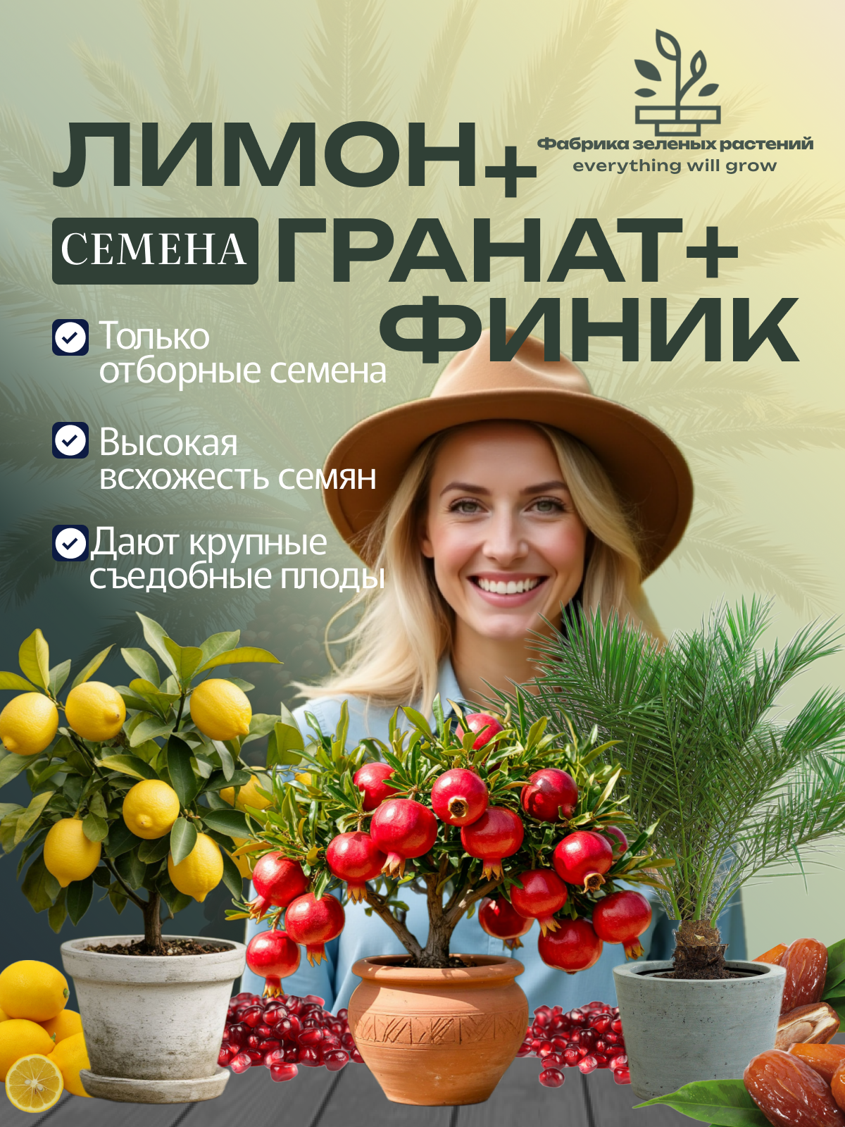 Домашний лимон с гранатом и финиковой пальмой семена премиум