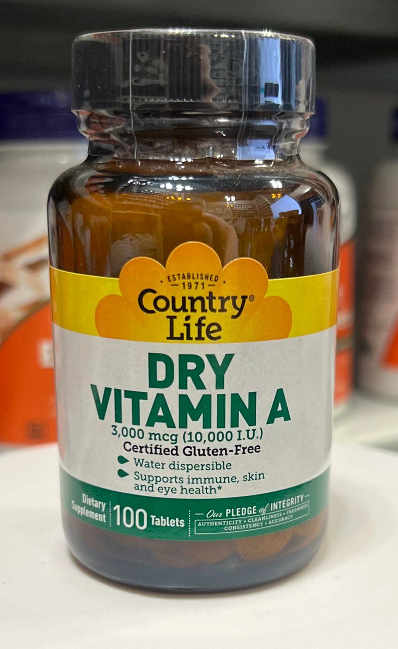 Country Life Dry Vitamin A 10000 IU, источник витамина А, 100 таблеток фото