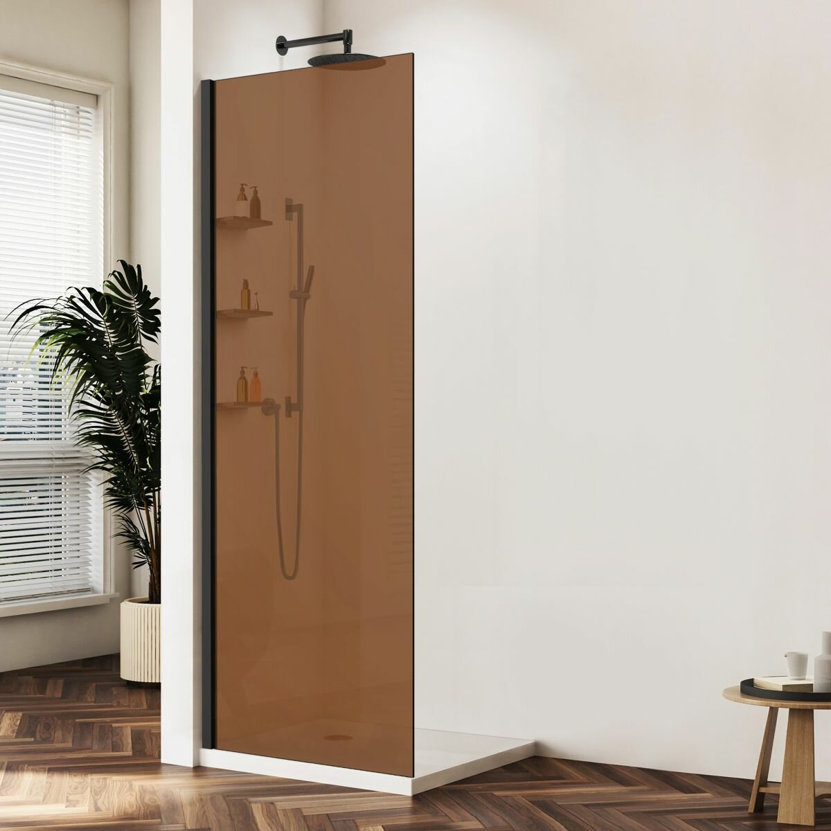 Душевая перегородка Vincea Walk-In VSW-1HWS900GSB 900*2000 черный матовый стекло янтарь