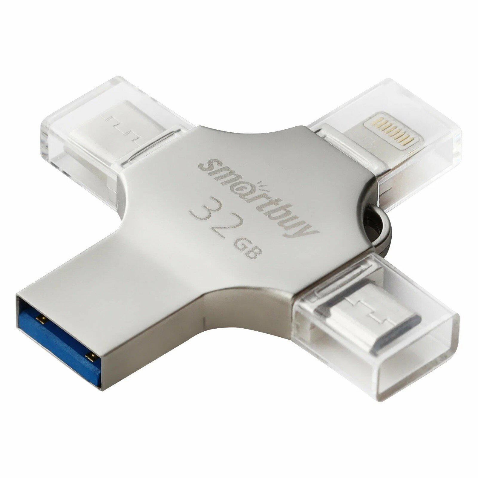 Флешка MC15 Metal Quad, 4-in-1 OTG, 32 Гб, USB3.0, Type-C, microUSB, lightning