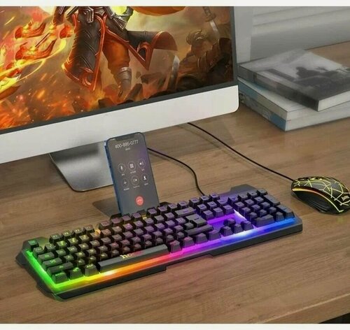 Изображение товара Комплект игровая мышь + клавиатура проводная, Российская клавиатура, черный