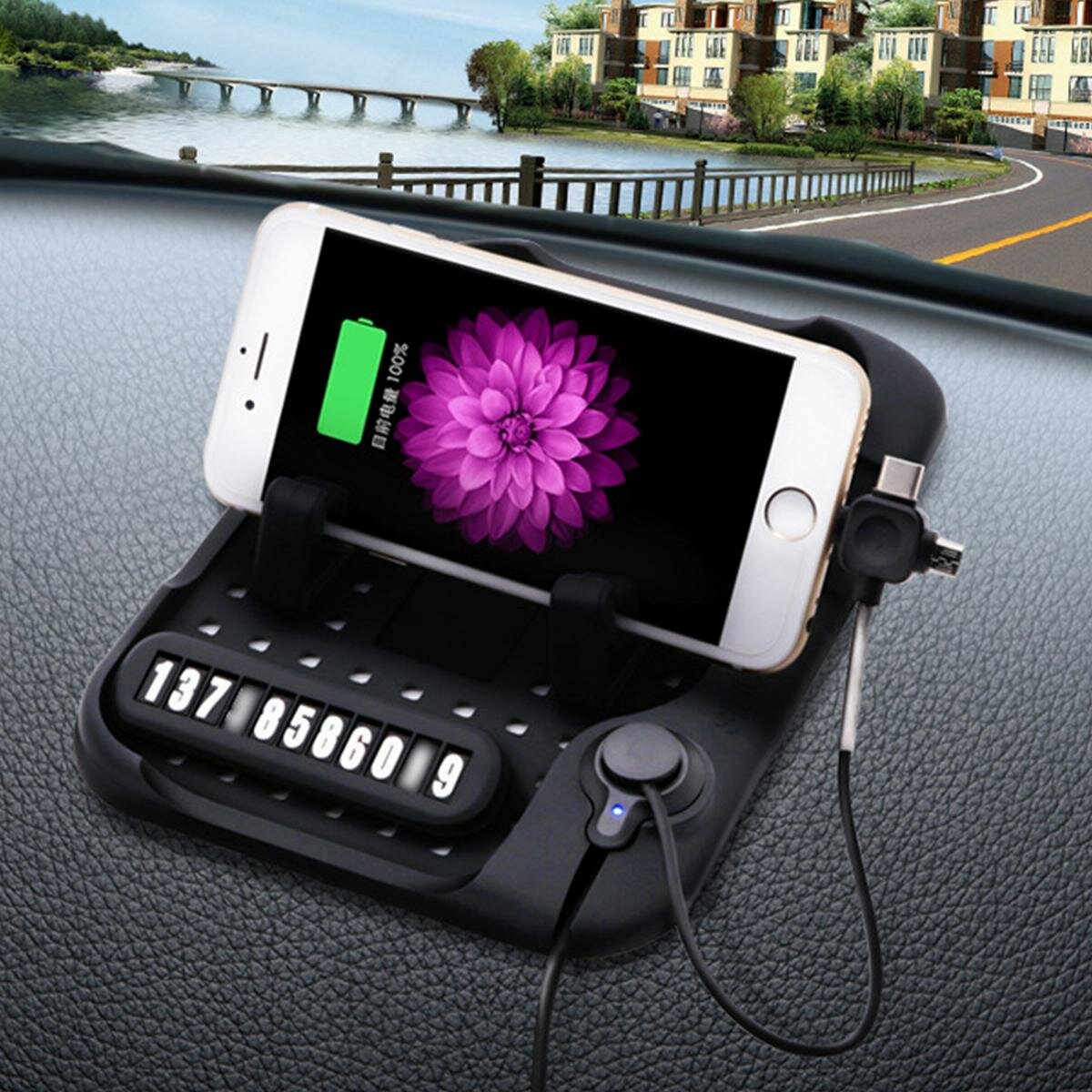 Силиконовый коврик для приборной панели, автомобильный держатель для сотового телефона, док-станция с кабелем для зарядки 3 в 1 с магнитной адсорбционной подставкой для iPhone, Galaxy, Huawei, Xiaomi, Sony, LG, HTC, Google и других смартфонов