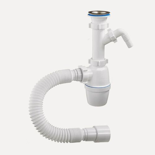 Изображение товара Сифон Orio А-40059 для мойки бутылочный с отводом и гибкой трубой 1 1/2", 40х40/50 мм