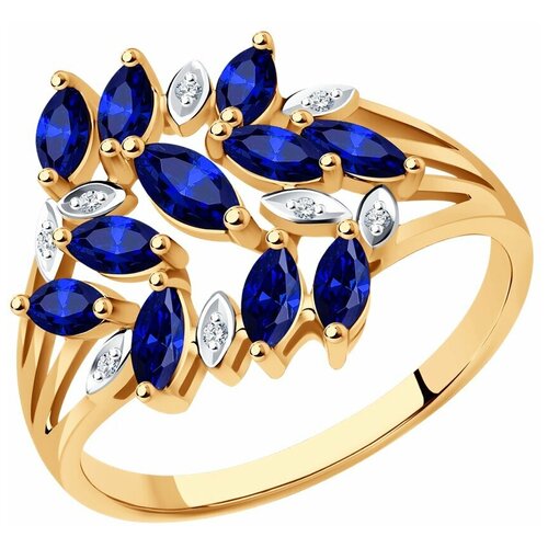 Кольцо Diamant online, золото, 585 проба, сапфир, бриллиант, размер 20