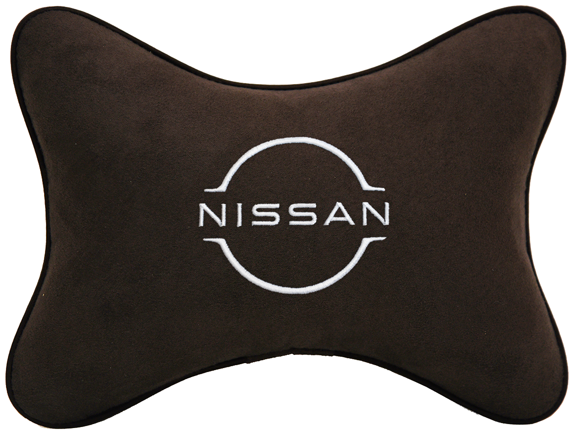Подушка на подголовник алькантара Coffee с логотипом автомобиля NISSAN (new)