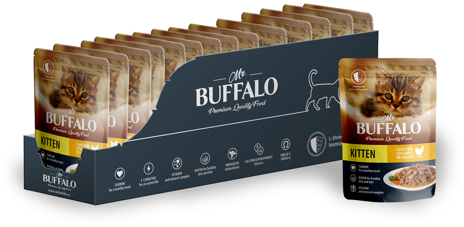 Влажный корм Mr.Buffalo KITTEN 85г (нежный цыпленок в соусе) для котят, 1 упаковка 28 шт