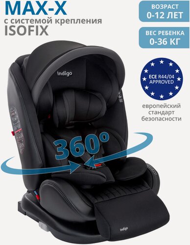 Изображение товара Автокресло Indigo MAX-X Isofix растущее, 0-36 кг, гр. 0,1,2,3, черный