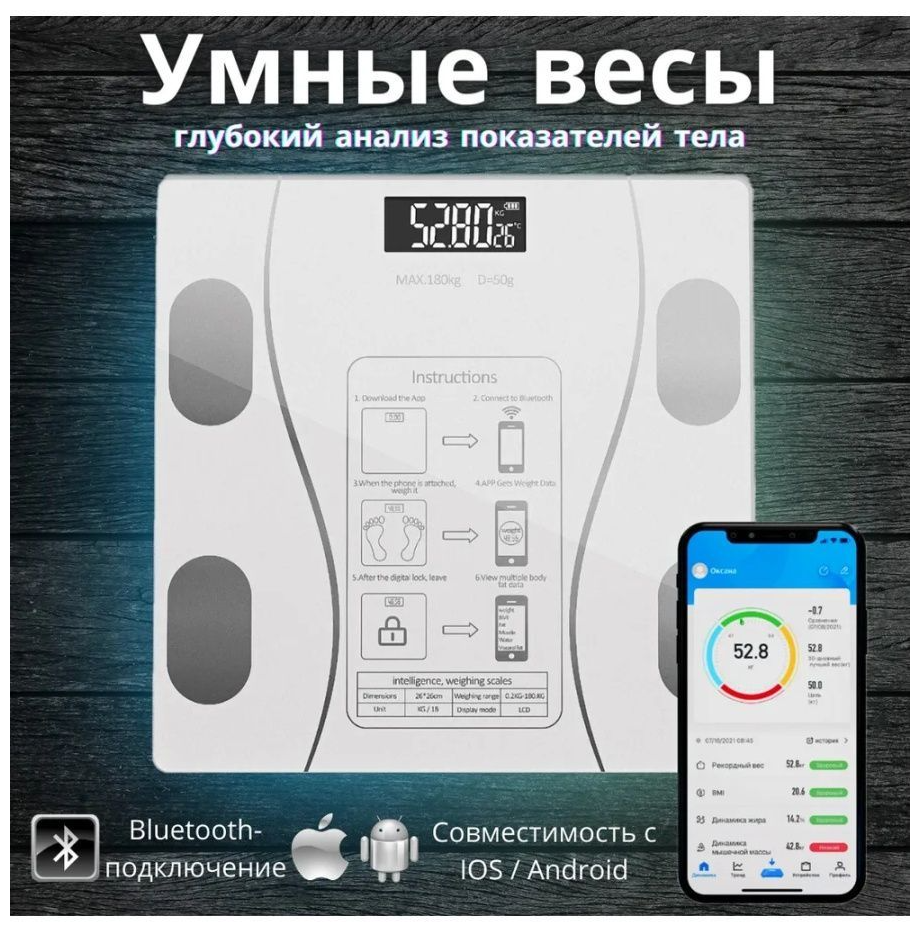 Напольные умные весы c bmi, электронные напольные весы для Xiaomi, iPhone, Android, белые