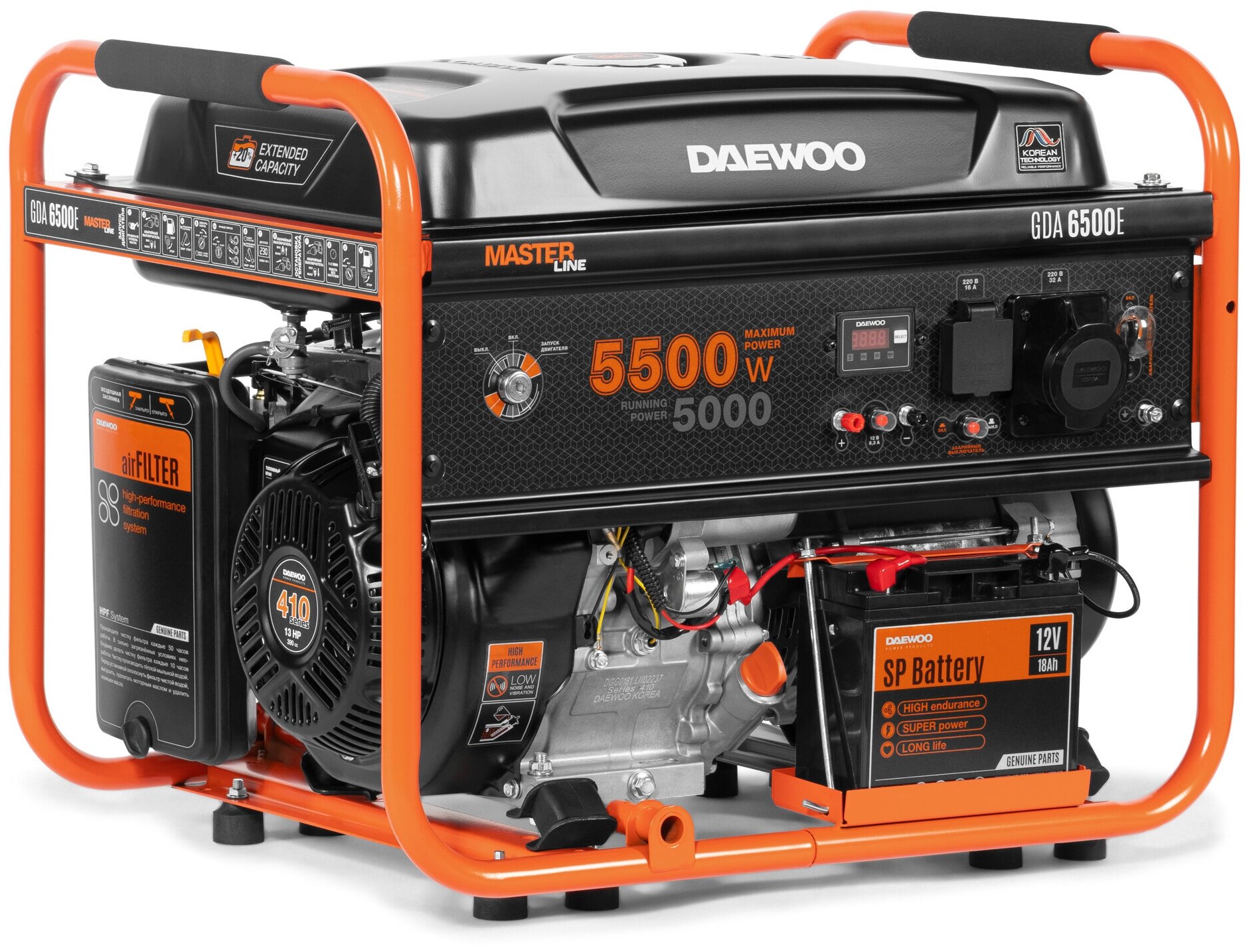 Бензиновый генератор Daewoo Power Products GDA 6500E, (5500 Вт)
