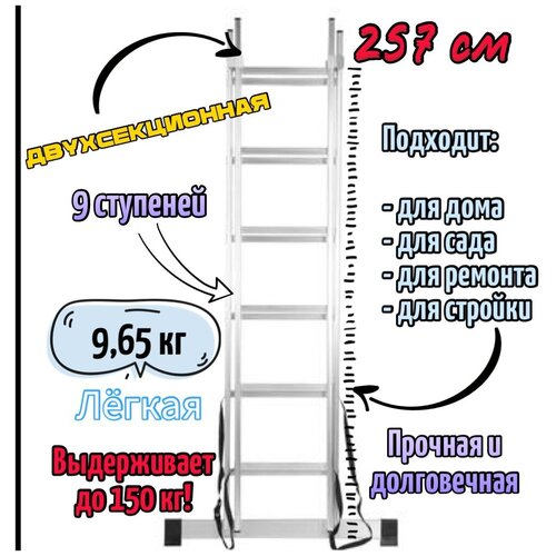 Лестница двухсекционная 2х9, Эскальдо, max 430 см