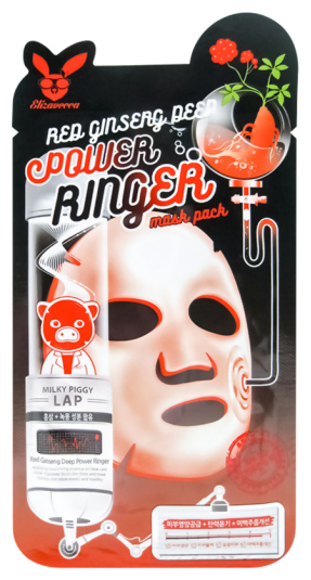 Elizavecca регенерирующая тканевая маска с экстрактом красного женьшеня Red Ginseng Deep Power Ringer Mask Pack, 23 г, 23 мл