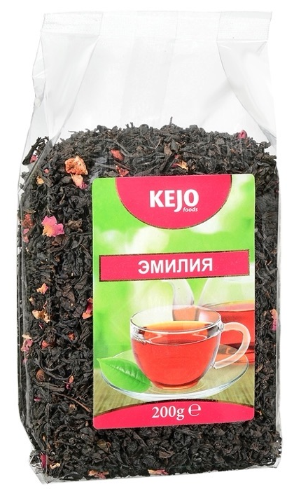 Чай черный и зеленый Kejofoods "Эмилия" с лепестками розы, гибискуса, кусочками клубники, 200 гр. м/у
