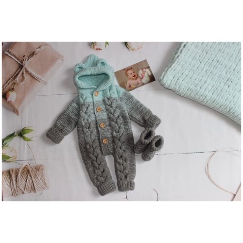 фото Комбинезон , открытая стопа, комплект из 2 шт., размер 0-3 мес, бирюзовый, серый mynewborn