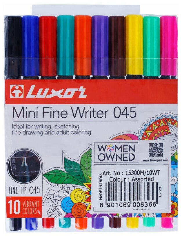 Набор капиллярных ручек Luxor "Mini Fine Writer 045" 10цв, 0,8мм, европодвес