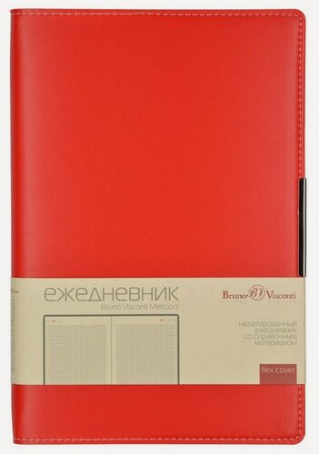 Изображение товара Ежедневник недатир. Bruno Visconti Metropol искусс. кожа А5 136 л. красный (143х216 мм) 389418