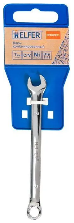 Ключ комбинированный 7 мм (Cr-V, пластиковый холдер) HELFER, шт HELFER HF002021
