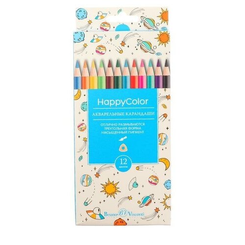 Карандаши акварельные 12 цветов HappyColor, микс