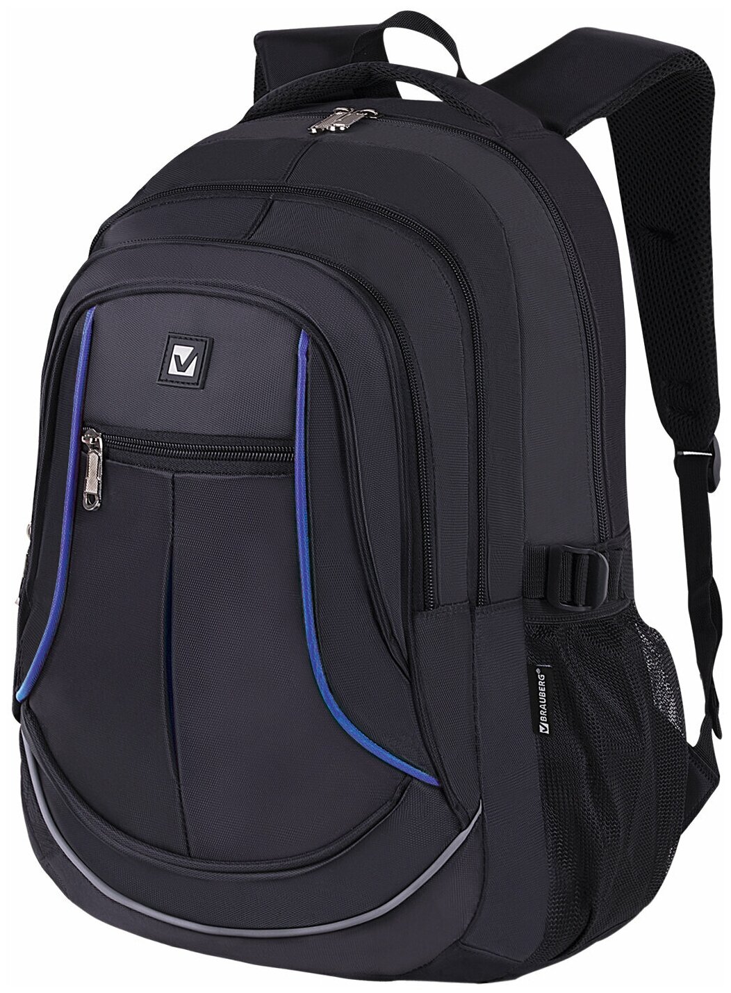 Рюкзак BRAUBERG HIGH SCHOOL универсальный 3 отделения черный синие детали 46х31х18 см 271652