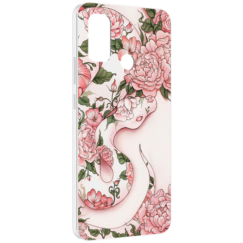 Чехол MyPads змея-в-розовых-цветах женский для UleFone Note 10P / Note 10 задняя-панель-накладка-бампер