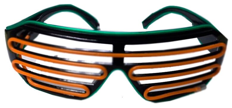 Очки неоновые с подсветкой двух цветные зеленый + оранжевый