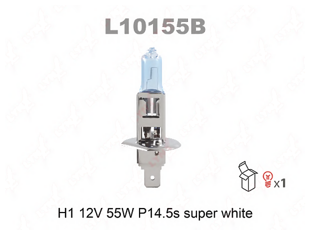 LYNXauto L10155B (030005050011 / 032504 / 032505) лампа галогеновая h1 12v 55w p14.5s super white l10155b