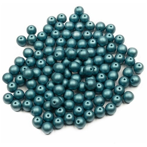 Стеклянные чешские бусины, круглые, Round Beads, 6 мм, цвет Alabaster Metallic Blue Turquoise, 125 шт.