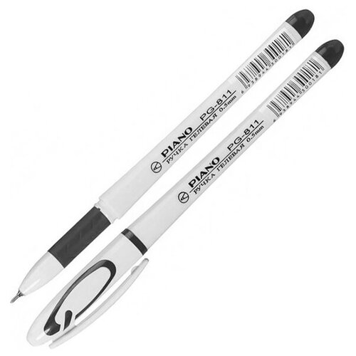 Ручка гелевая Piano ART FACE, черная, белый корпус, 0.5 мм, набор по 12 штук