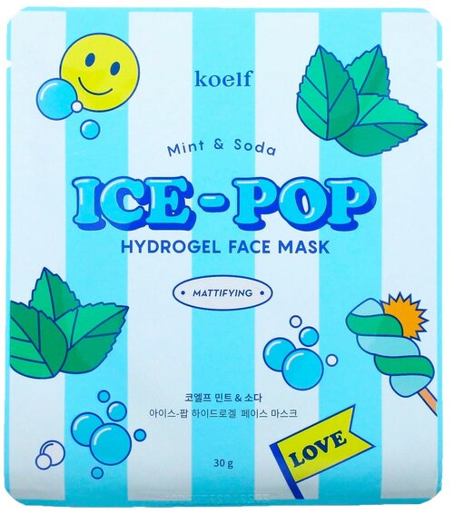 Koelf Гидрогелевая маска для лица с мятой и газировкой, Mint & Soda Ice-pop Hydrogel Face Mask