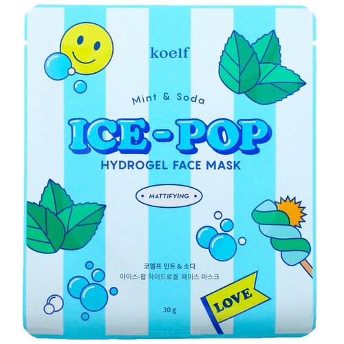 Koelf Гидрогелевая маска для лица с мятой и газировкой, Mint & Soda Ice-pop Hydrogel Face Mask koelf гидрогелевая маска для лица ice pop с вишней и авокадо 5 шт 30 г
