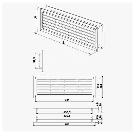 Решетка накладная 465х130 мм VENTS МВ 450/2 - фотография № 4