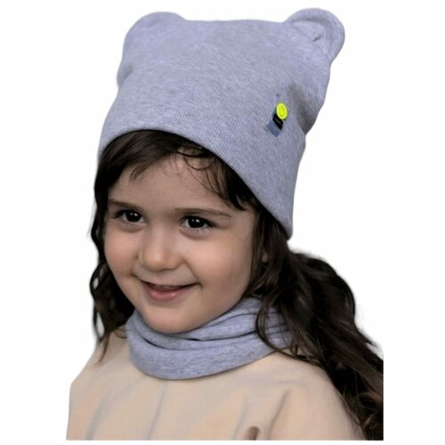 Комплект бини , размер 47-50, серый детские аксессуары для волос ленточная полосатая тканевая шапка с цветочным узелком детская шапка тюрбан головные уборы для девочек шап