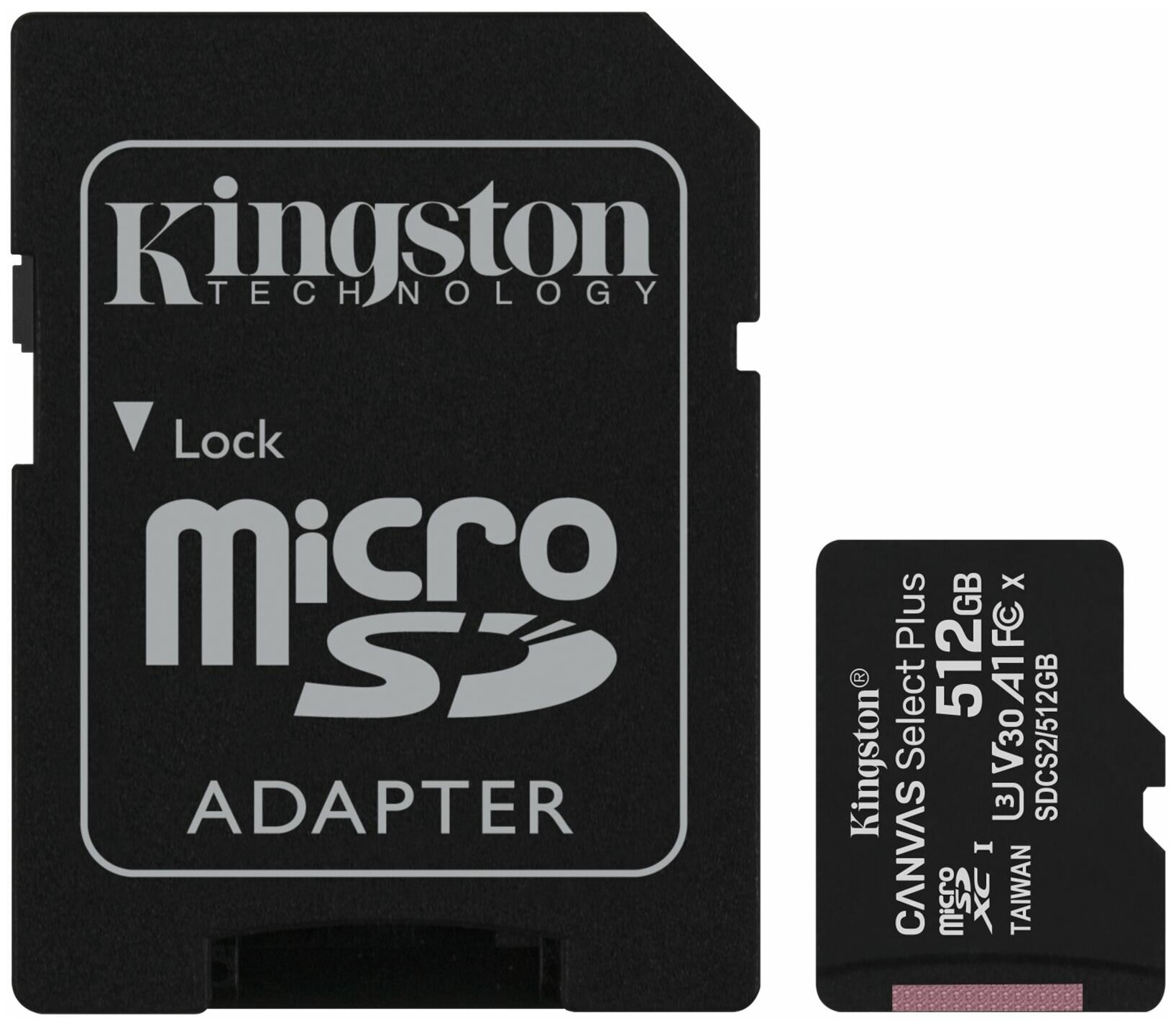 Карта памяти micro SDXC 512Gb Kingston Canvas Select Plus UHS-I U3 V30 A1 + ADP (100/85 Mb/s)