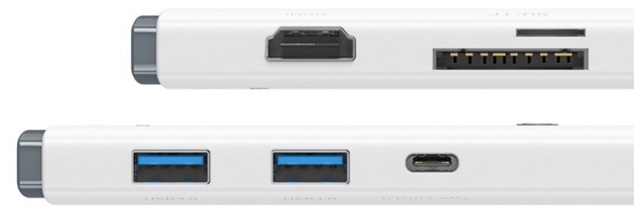 Хаб USB Baseus Lite Series 6-Port Type-C HUB Type-C - HDMI+2xUSB 30+PD+SD/TF White WKQX050102