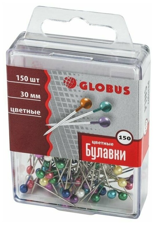 Булавки для пробковых досок Globus 30 мм 150 шт (цвет в ассортименте)