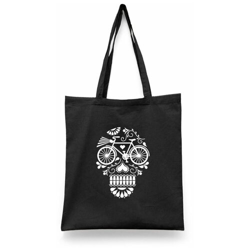 фото Сумка-шоппер унисекс каждому своё "велосипед/pedal power/сердце/байк" черная