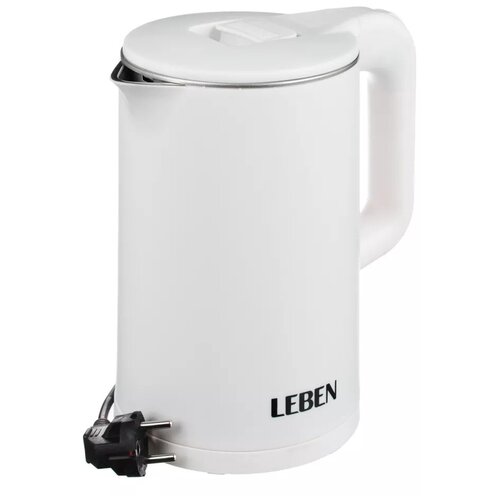 Чайник электрический 1,7л LEBEN 1850Вт скрытый нагр.эл, бел.пластик