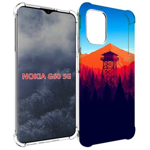Чехол MyPads лес с оранжевыми горами для Nokia G60 5G задняя-панель-накладка-бампер