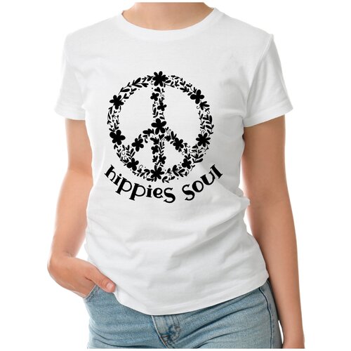 Женская футболка «hippie soul пацифик цветочный душа хиппи» (M, белый)
