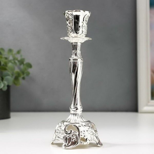 Подсвечник металл на 1 свечу "Виноградная лоза" серебро 18.5х6х6 см - фотография № 1