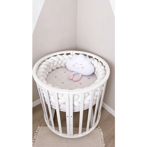 фото Бортик-коса (косичка) в детскую кроватку из 4 лент для малышей и новорожденных 240 см: подходит для круглой, овальной и прямоугольной кроватей fetro_decor
