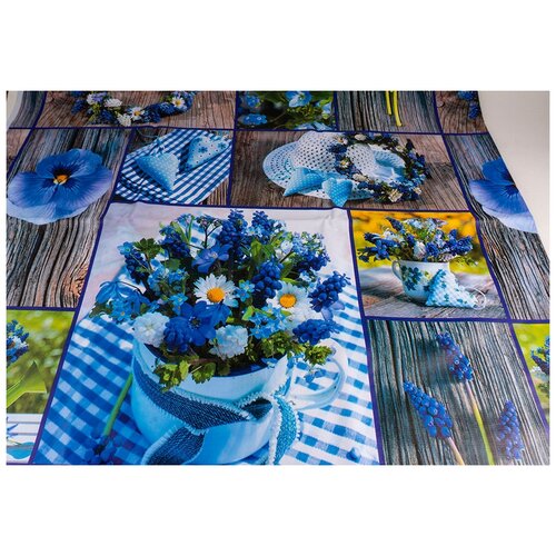 Скатерть кухонная ткань с ПВХ покрытием 140х110 см, принт - Садовые цветы