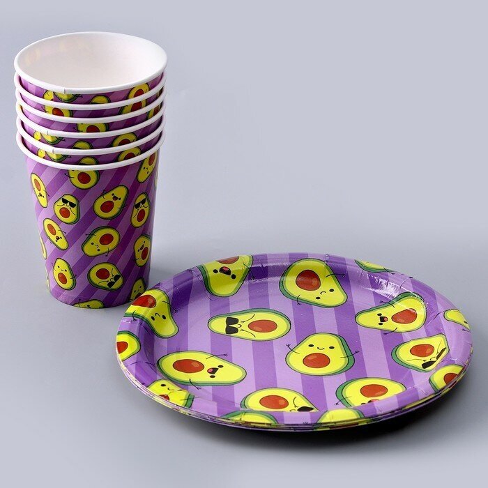 Набор бумажной посуды "Авокадо", 6 тарелок, 6 стаканов 9200250 . - фотография № 8