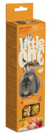 Лакомство Little One Палочки для хомяков, крыс, мышей и песчанок с фруктами и орехами, 2х60 г
