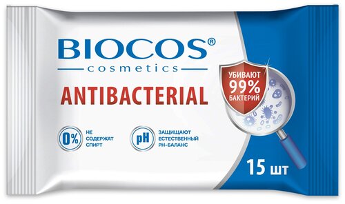 BioCos Влажные салфетки антибактериальные, 15 шт.