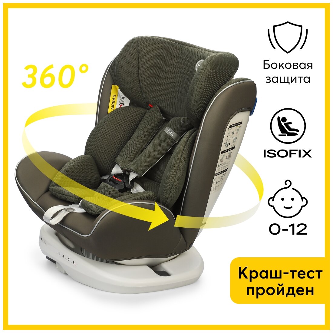 Автокресло детское Happy Baby Unix, dark green, зеленый, 0/1/2/3